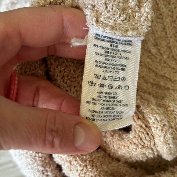 Free People Sweater Women Small Beige Tan Edessa Off The Shoulder Slouchy Chunky - Picture 10 of 11